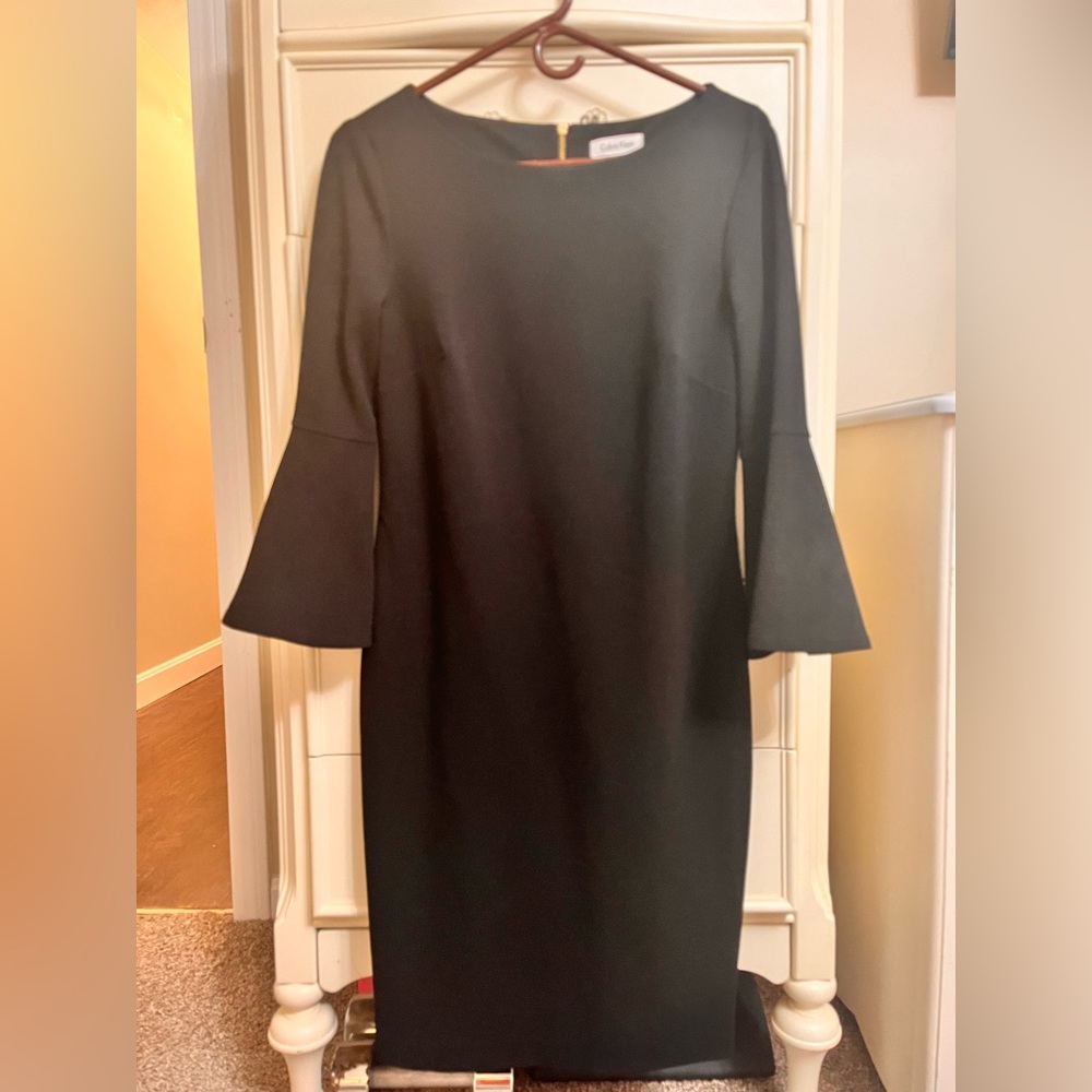 Classic Black Calvin Klein Midi Dress (Size 8)